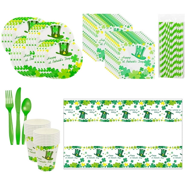 Cups & Napkins Plates St Patrick's Day Shamrock Tableware Tablecover Cups & Napkins Plates St Patrick's Day Shamrock Tableware Tablecover